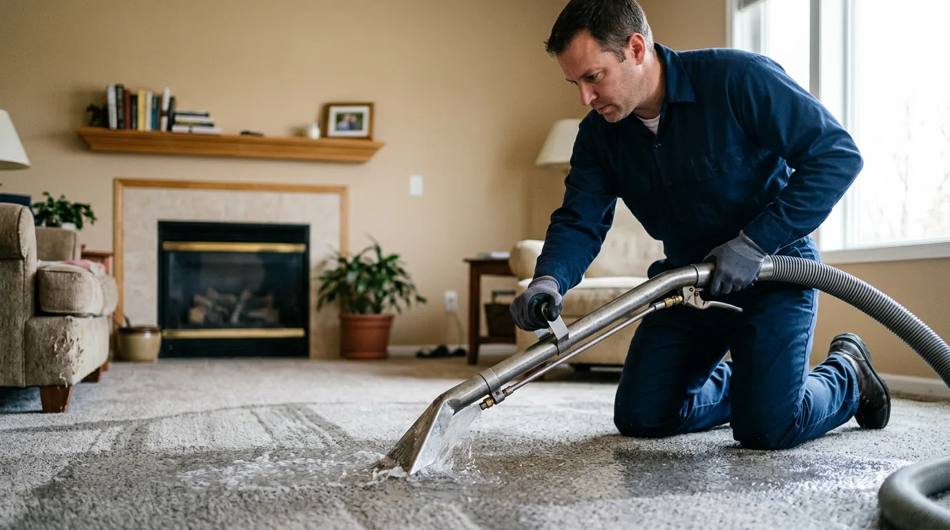 Water damage restoration technician working near Walnut, IL